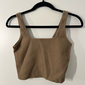 & other stories brown/tan ribbed cropped tank top